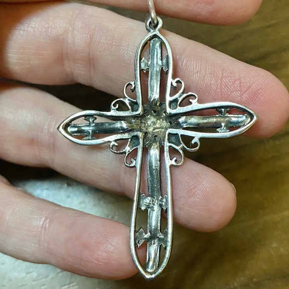 Vintage Marcasite Filigree Cross Pendant and Earrings Set - Picture 5 of 9